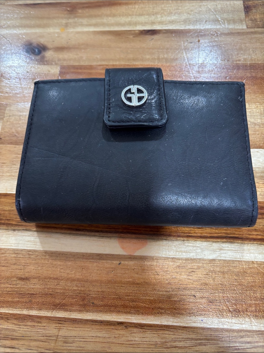 Giani Bernini Black Leather Wallet with Silver Logo Snap